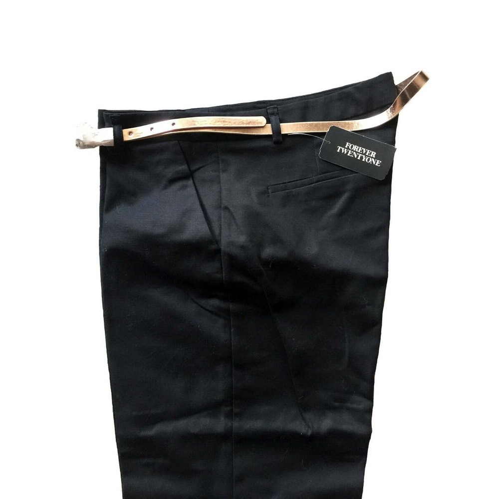 Forever 21 Women Size L Black Pants with Rose Gold Tone Belt 26in Inseam - Picture 3 of 5